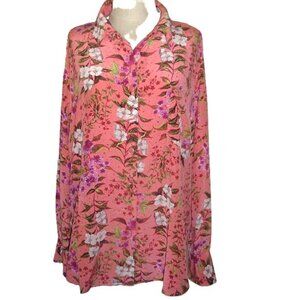 Diane von Furstenberg Silk Assets Blouse Size 3X Coral color w/gardenias + lilac